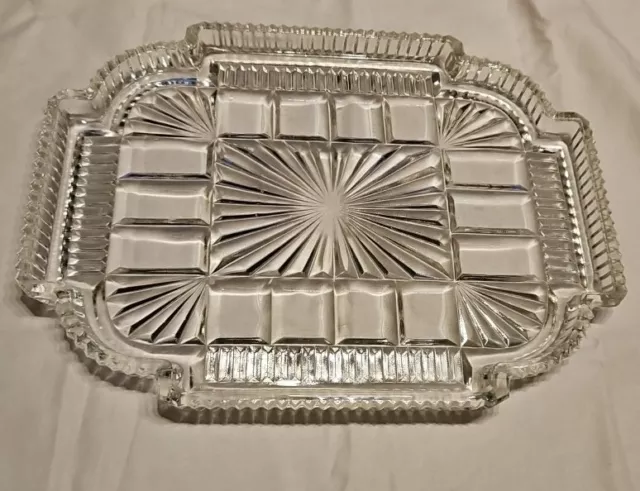 Vintage Solid Glass Crystal Cut Gallery Vanity Perfume Dresser Tray 12" Long