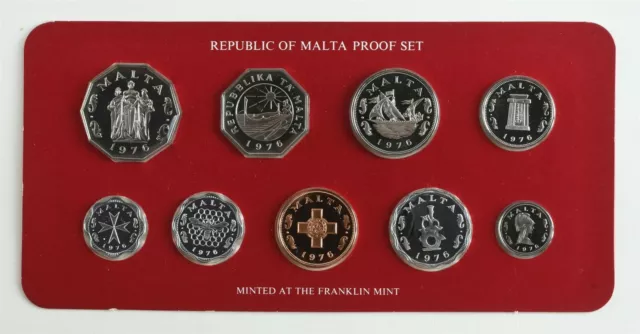 1976 Republic of Malta 9-Coin Decimal Proof Set KM# PS2