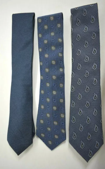 Nordstrom Mens Shop Lot Of 3 Blue Tone Patterned Silk Ties Formal Business $79