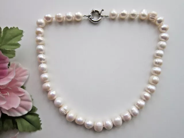 Huge Large 11-13mm Freshwater Cultured Pearl, White Baroque Necklace.