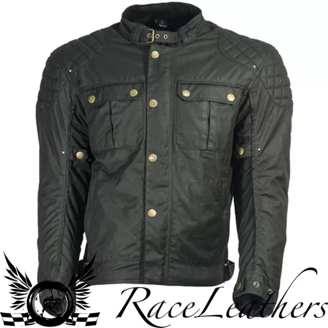 Richa Scrambler 2 Black Waxed Cotton Waterproof Motorcycle Motorbike Jacket