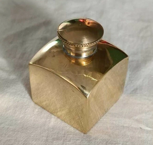 Vintage Old Antique Style Brass Handcrafted Unique Shape Ink Pot / Flask Bottle