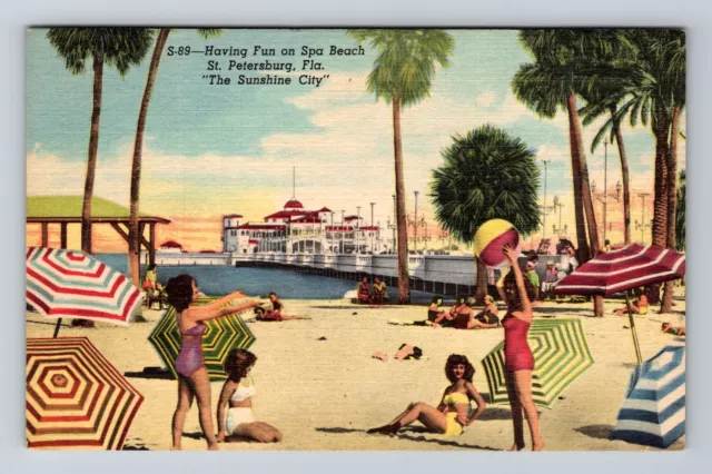 St Petersburg FL-Florida, Having Fun on Spa Beach, Vintage Postcard