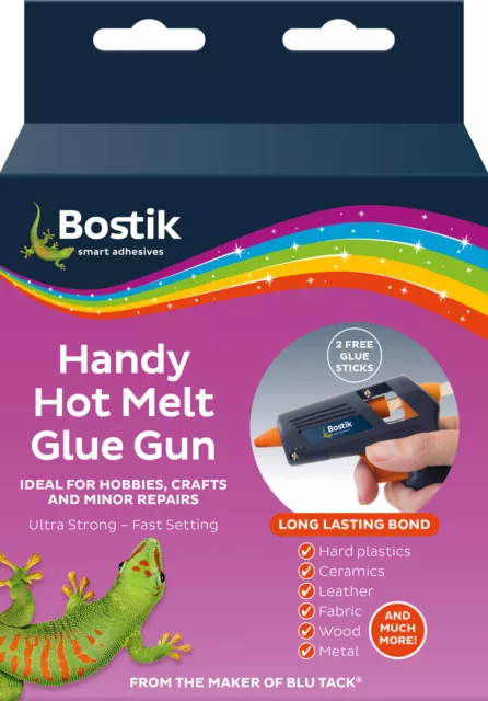 2 x Bostik Handy Mini Hot Melt Glue Gun + 2 Free Glue Adhesive Sticks 91296 new