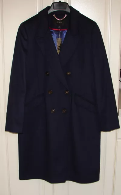 NWT J Crew size 12 Petite navy blue double-breasted wool blend topcoat #AT701