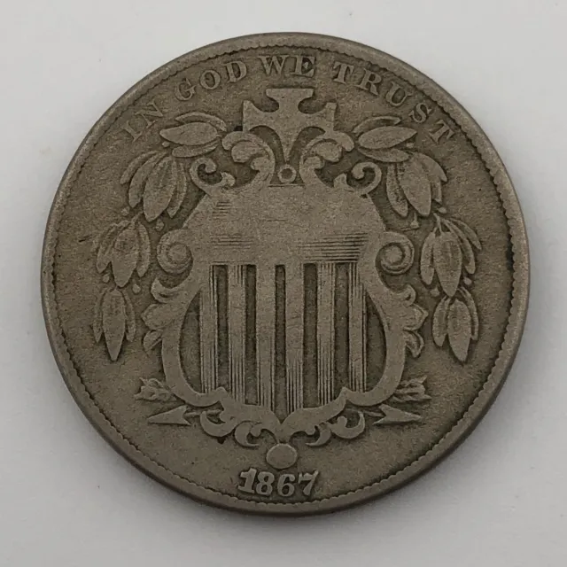 1867 NO RAYS Shield Nickel US Type Coin - FREE SHIPPING
