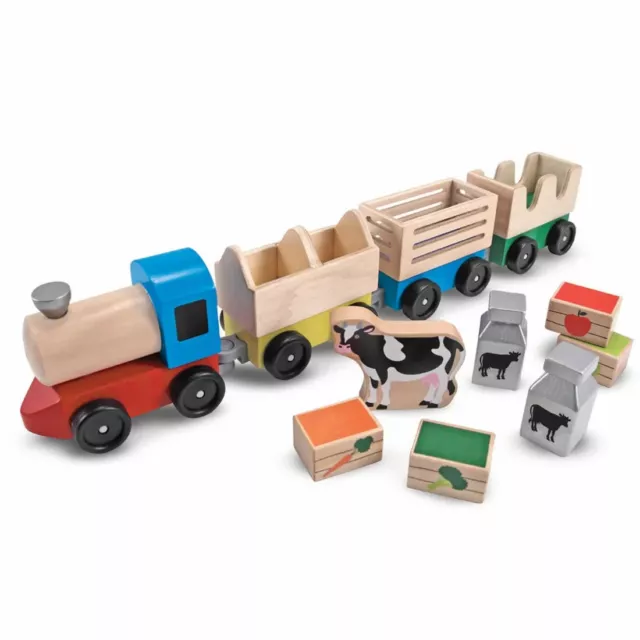 MELISSA DOUG Wooden Farm Train Play Set with Removable Cargo