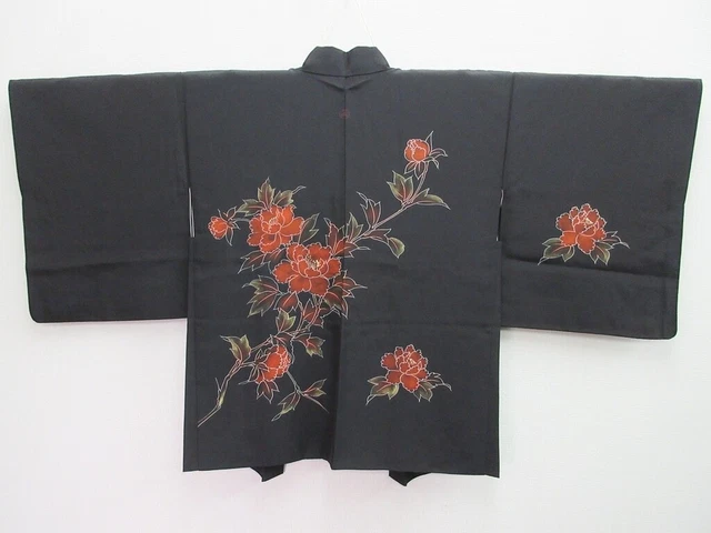 8184B2 Silk Vintage Japanese Kimono Haori Jacket Peony