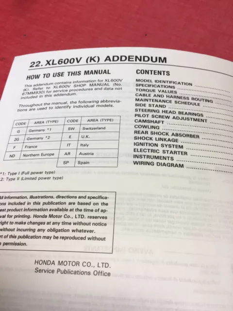 Honda XL600V Transalp XLV 600 ( K ) supplément revue technique moto atelier 2
