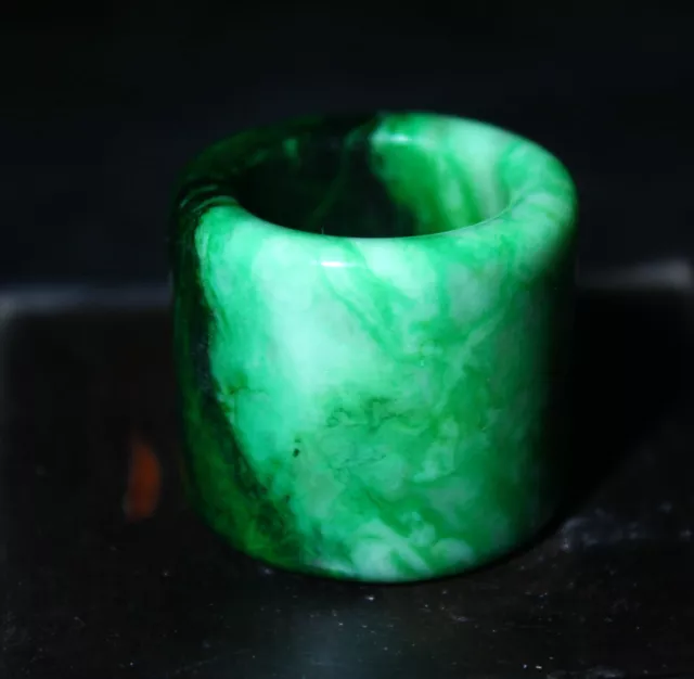 Old Chinese Folk Feng Shui green jade Stone Ring Lucky Thumb ring Amulet 15