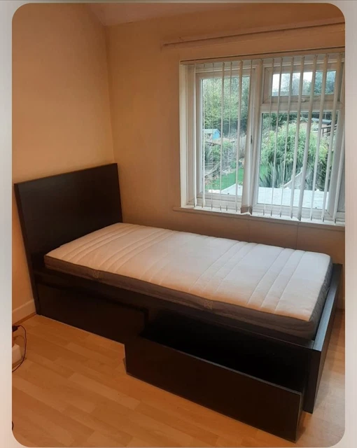 IKEA SINGLE BED w/mattress & two storage boxes. Taken apart for