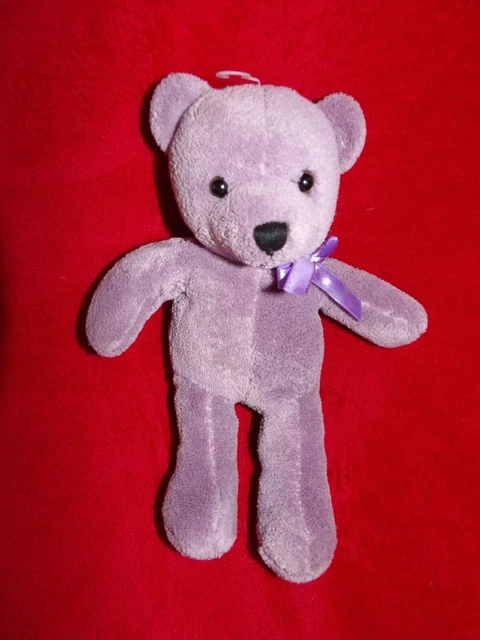 Doudou Peluche Enesco Ours Parme Noeud Violet 22 cm Etat Neuf