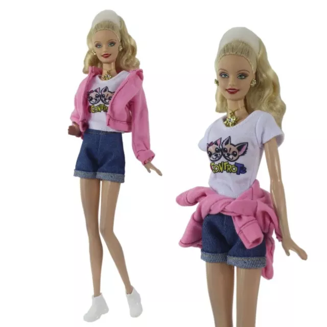 Barbie Doll Outfit Tube Top Black Long Sleeved Shrug Jeans Pink Purse Shoes