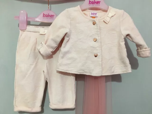 Baby Mädchen Designer Ted Baker rosa Blumenmuster geprägt Trainingsanzug Outfit 0-3m