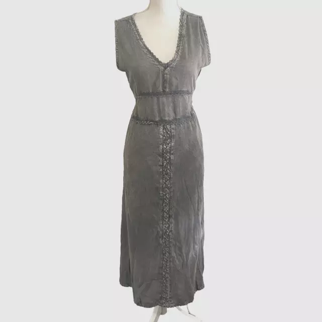 Ananda's Collection Womens Size L Maxi Dress Embroidered Blue Gray Weathered