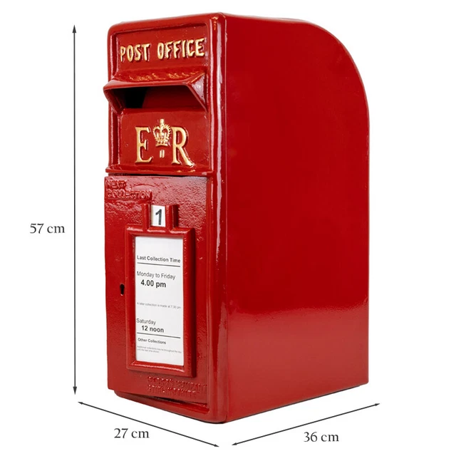 Royal Mail Cast Iron ER Post Box Pillar Red Black White Letterbox Powder Coated