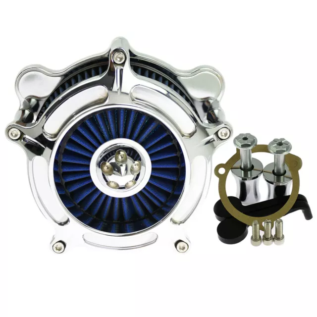 Chrome Sprike Air Filter Cleaner Blue Intake Fit For Harley Softail  Dyna FLHT