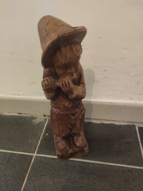 Statuette Musicien Breton En Résine – Vintage Argenté – Instrument Cassé (état Donné)
