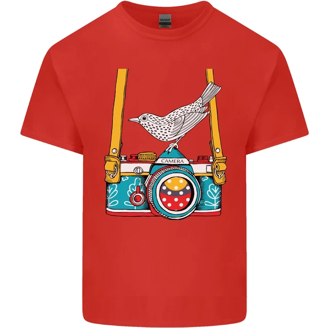 T-shirt top fotocamera con un fotografo di uccellini fotografia da uomo cotone 5