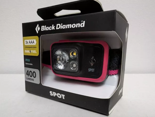 Black Diamond Spot 400 Lumen rosa Kopftasche Hybrid Dual Fuel Neu ungeöffnet A1