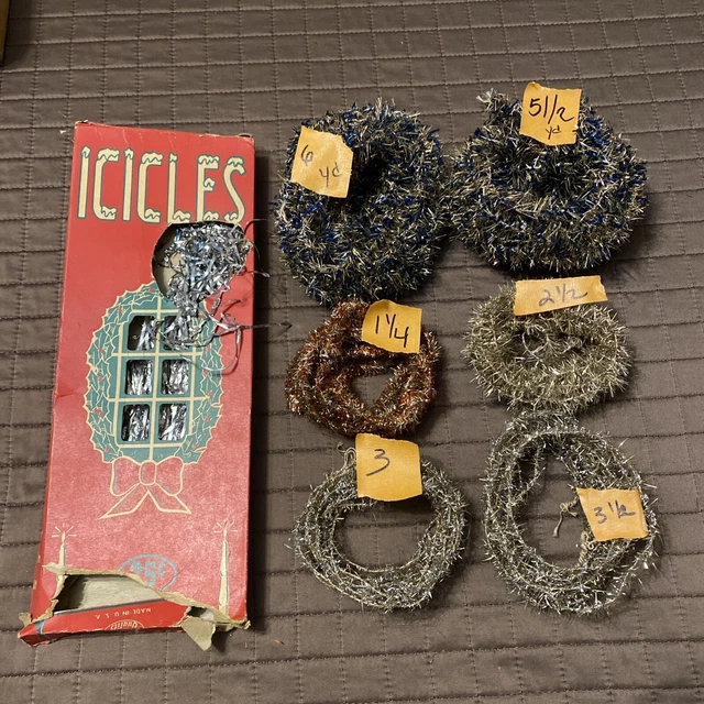 ANTIQUE VINTAGE BLUE Red Gold Tinsel Garland Approx 21.75 Yards Silver