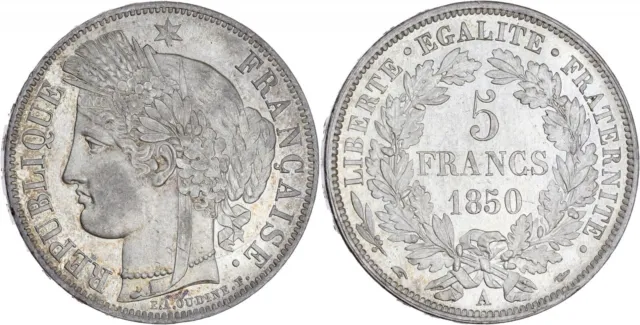 5 Francs Cérès 1850 Paris Splendide exemplaire brillant de frappe rare Qualité