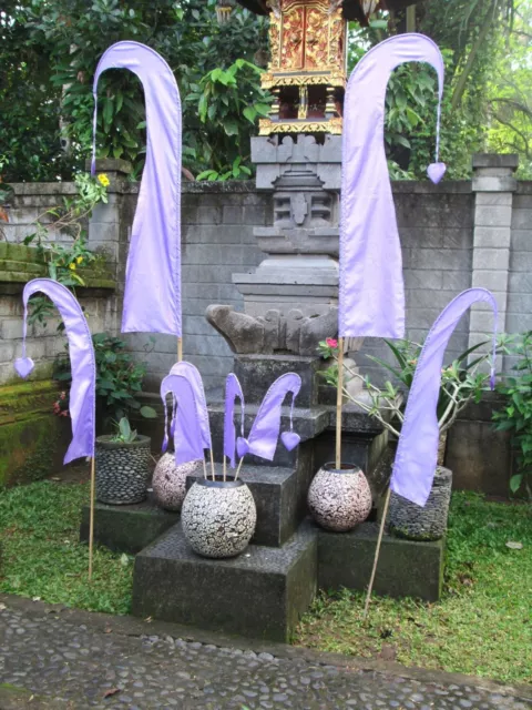 Balifahne Bali Garten Fahne Garten-Fahne Flieder 120cm mit Stange Bambusstab