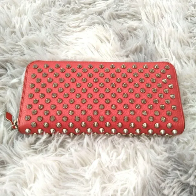 Christian Louboutin Panettone Wallet Spike Studs Pink Leather Zip Around Italy