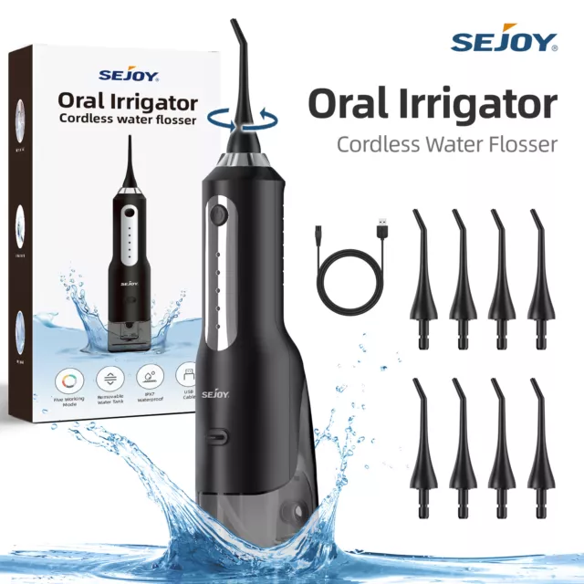 SEJOY Hydropulseur Jet Dentaire Irrigateur Oral Amovible Sans Fil 8Buses 5 Modes 2