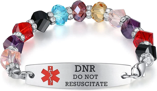 Free Custom Engraving Ladies Stretch Beaded Medical Id Bracelets for Women 7.5 I