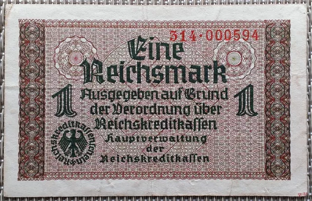 1 Reichsmark Banknote, Geldschein Deutschland (1939), F- VF °