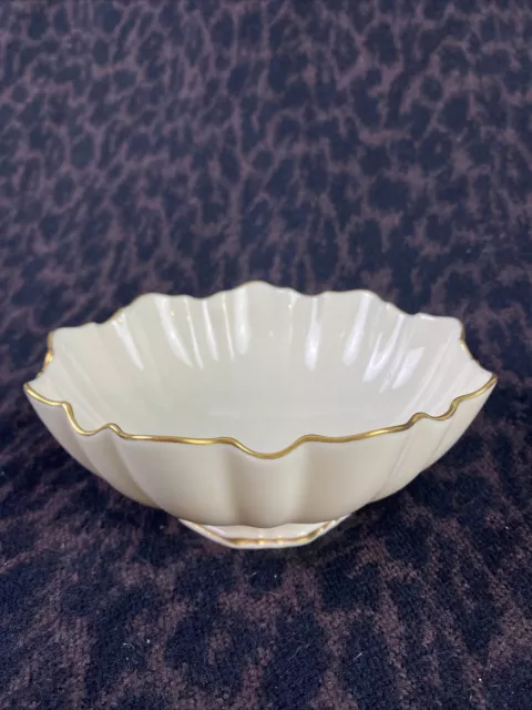 New Vintage Lenox Symphony Footed Ivory  Scalloped Edge Candy Bowl With Gold Rim