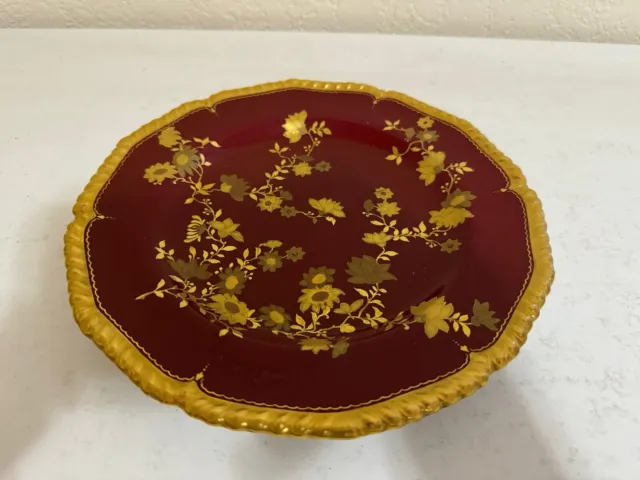 Antique Royal Crown Derby 1887 Porcelain Plate w/ Ruby Red & Gold Floral Design