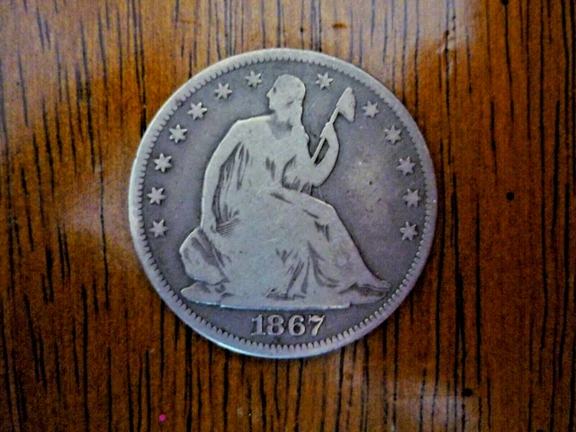 1867 P Seated Half Dollar A - Nice Original.  Free Shipping