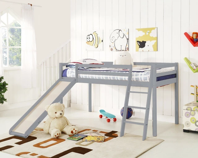 KIDS BUNK BED Mid Sleeper with Slide and Ladder Wooden Cabin Bed White