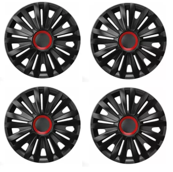Vito Wheel Trims Hub Caps Plastic Covers Full Set 15" Inch Black Red