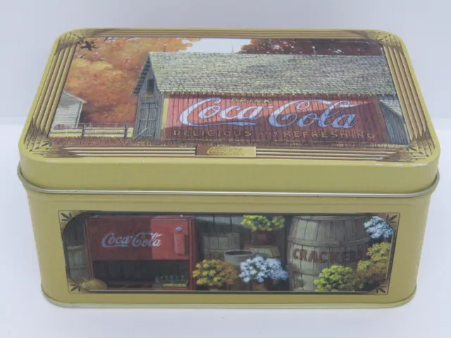 2003 The Tin Box Co. 6 1/2" X 4 1/2" Tin Coca Cola Hinged Box Fall Barn Scene.