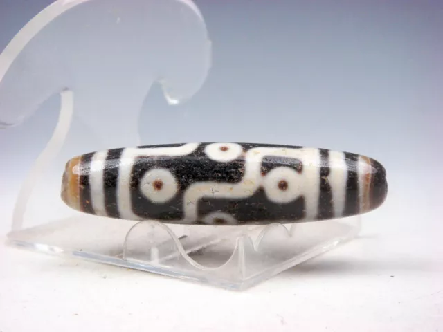 Old Tibetan Natural Agate Crafted *9 Eyes Pattern* LARGE Dzi Bead #06182308