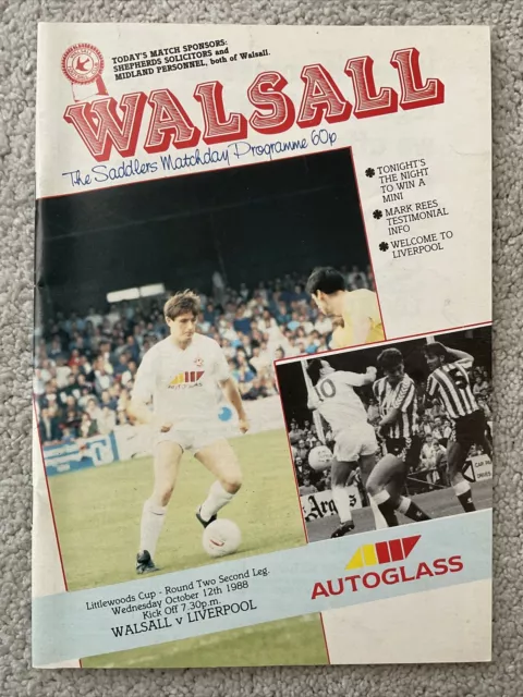 Walsall Football Programme 12th October 1988 v Liverpool Littlewoods Cup Round 2