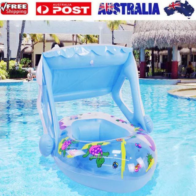 Kids Inflatable Baby Float Seat Boat Ring Sunshade Swim Pool Toys Swimming Aid