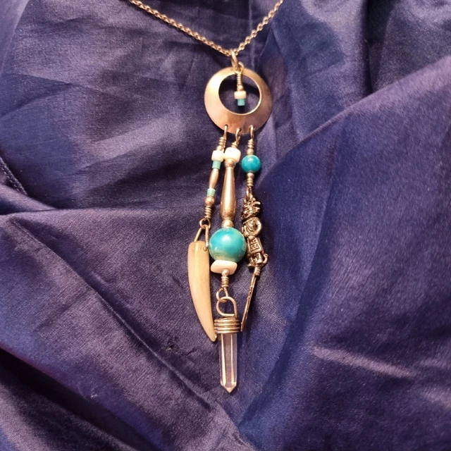Collier Ancien Amérindien Navajo En Turquoise - Bijou Vintage Harpo - Occasion