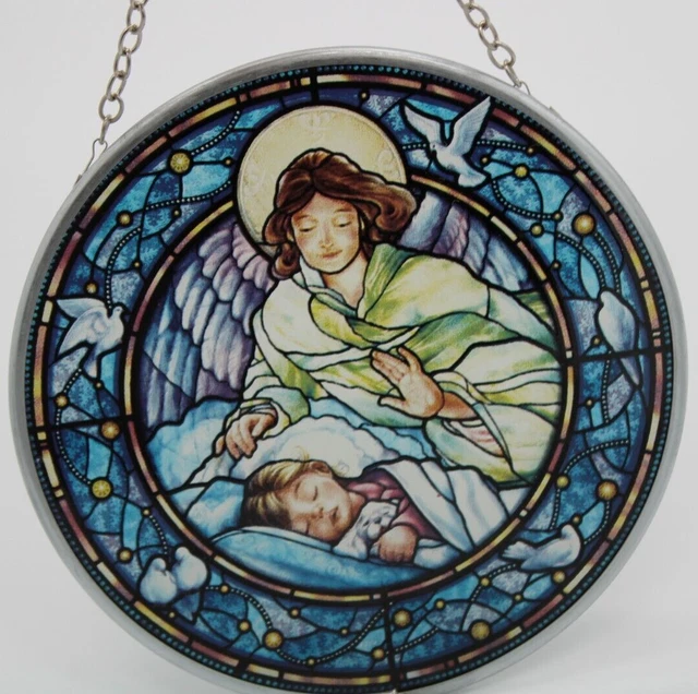 Stained Glass LITTLE GIRL & GUARDIAN ANGEL Toscano Window Hanging Art Suncatcher