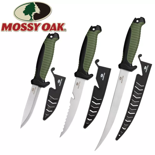 Mossy Oak 3PCS Fishing Knife Set Stainless Steel Filet Knife w/Protective  Sheath