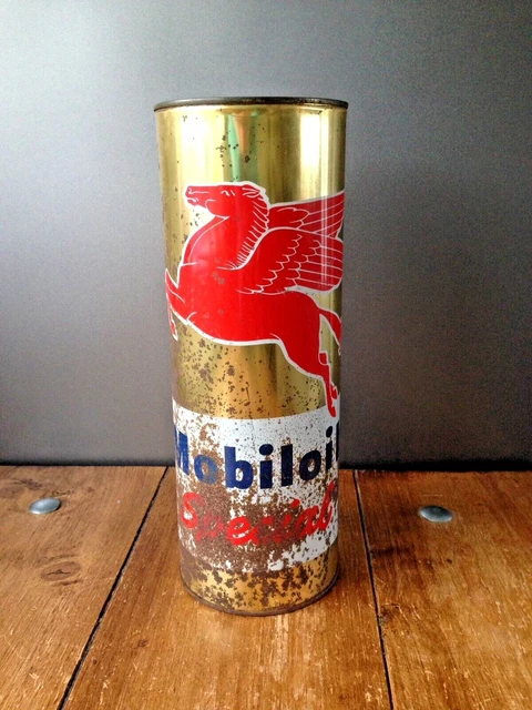 1950er MOBILOIL SPEZIAL PEGASUS ZYLINDER 2,5L DOSE MOBIL ÖL KRAFTSTOFF GARAGE DISPLAY