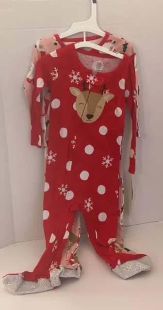 2 NWT Toddler Girl Carters Just One You Footed Sleeper Holiday Pajamas 18 Months