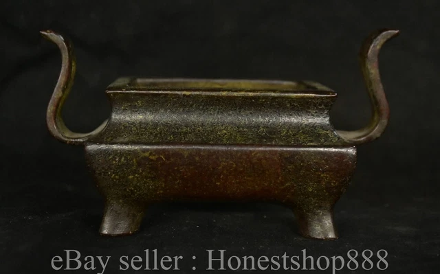 6.8" Xuande Marked Old Chinese Purple Bronze Dynasty incense burner Censer