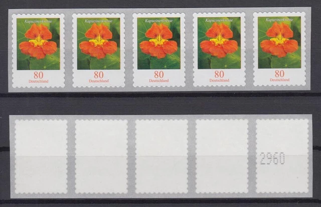 Bund 3482 RM 5er Streifen waagerecht mit gerader Nummer Kapuzinerkresse 80 C **