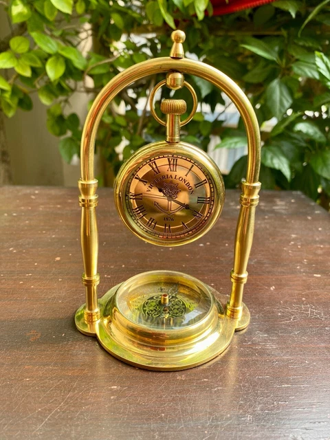 Reloj de mesa de latón Victoria con brújula, bautismo, regalo de cumpleaños, regalo de aniversario