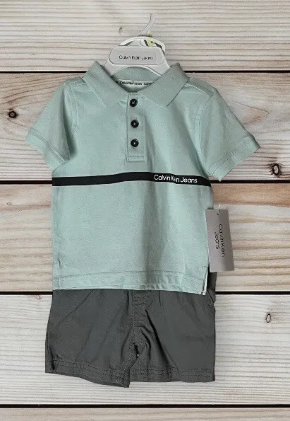 NWT Calvin Klein Newborn Set Shorts & Shirt  Size 3-6M Boys