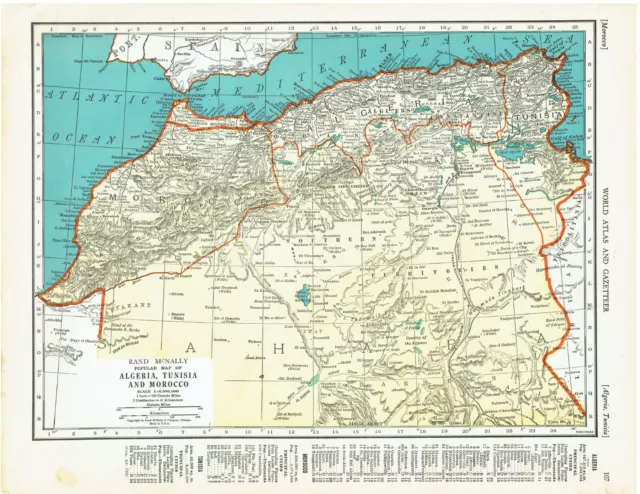 1939 Country Map of Algeria & Tunisia & Morocco and South Africa Highly Detailed